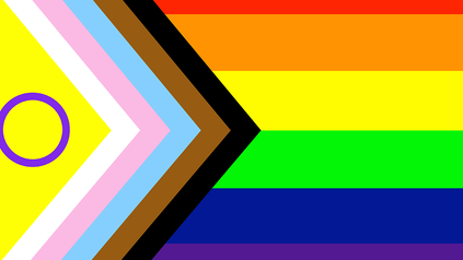 Fahne verschiedener Sexualitäten, bspw. LGBTQA, Intersexuell und Homosexuell.