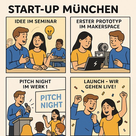 Cartoon zum Start Up gründen in München.