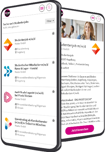 Beispielhafte Darstellung der STUDENTpartout Jobbörse auf Smartphones