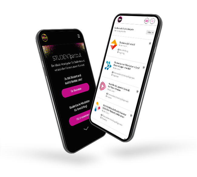 Die beiden STUDENTpartout Produkte Personalservice und online Jobbörse auf Smartphones